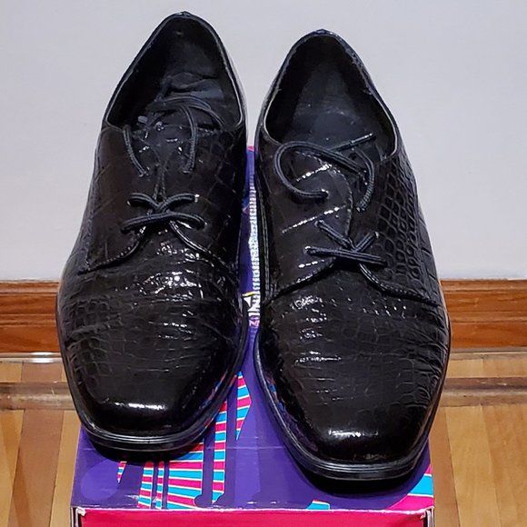 Black patent oxford crocodile imitation shoes - Picture 3 of 5